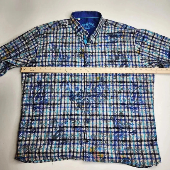 Lansky Bros Paisley Floral Leaves Shirt Long Sleeve Button Up Men's Size XXL - Picture 6 of 11